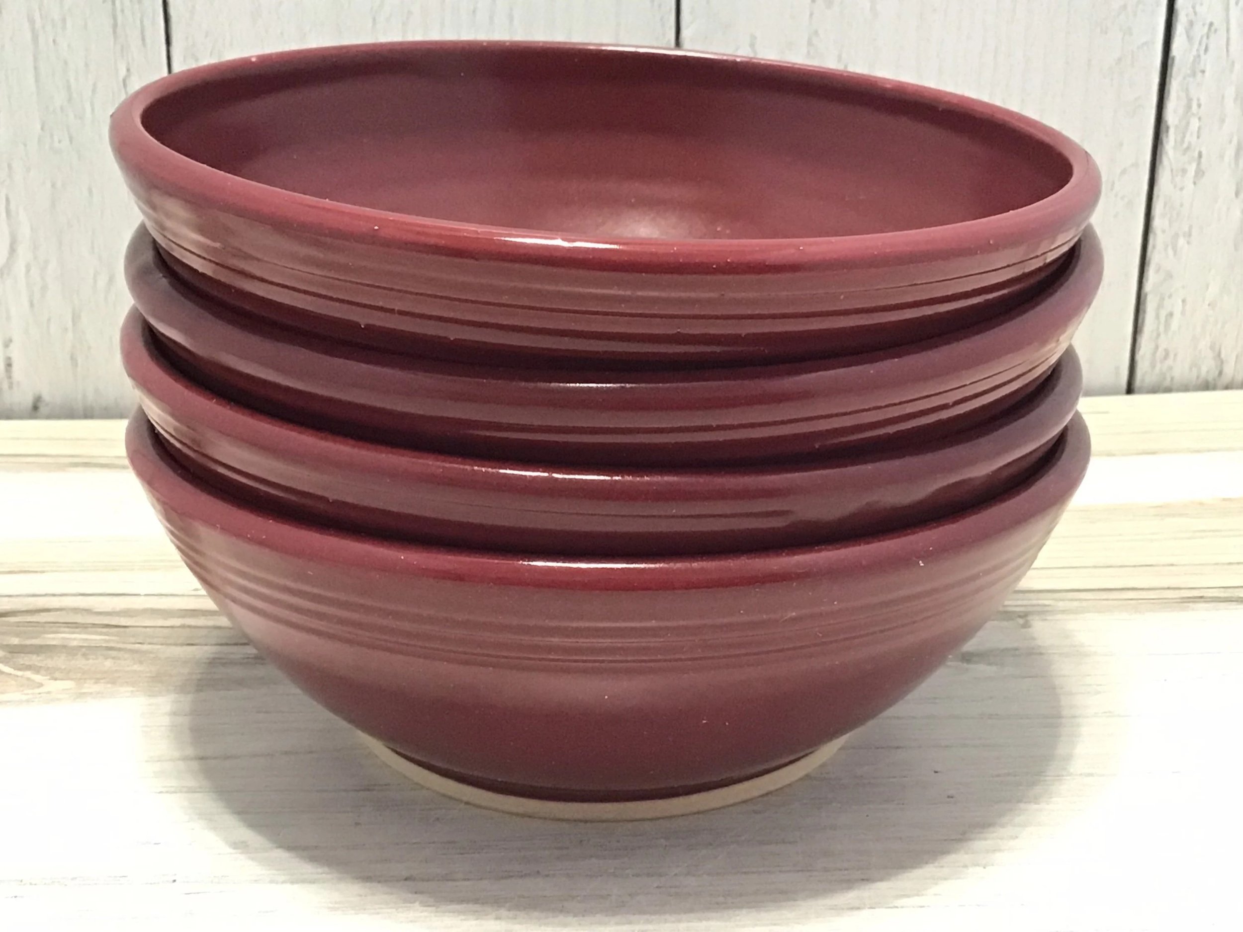 set of four 2 cup cereal, snack, soup, salad bowls in deep berry red raspberry glaze