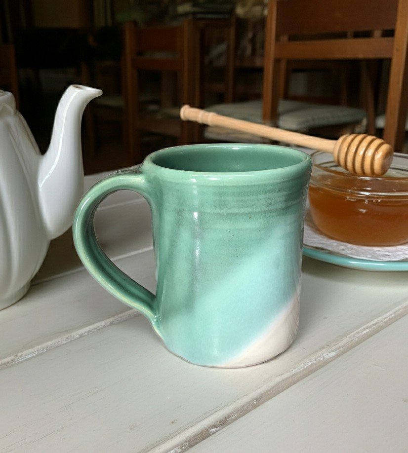 Large Handmade Pottery Mug--Ivory and Fern--14 oz Stoneware Mug