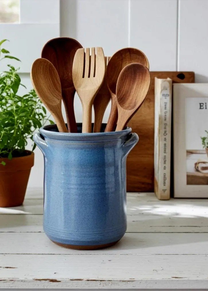 Handmade Pottery Spoon Jar--Twilight--Ceramic Kitchen Crock-- Hand Thrown Stoneware Utensil Holder