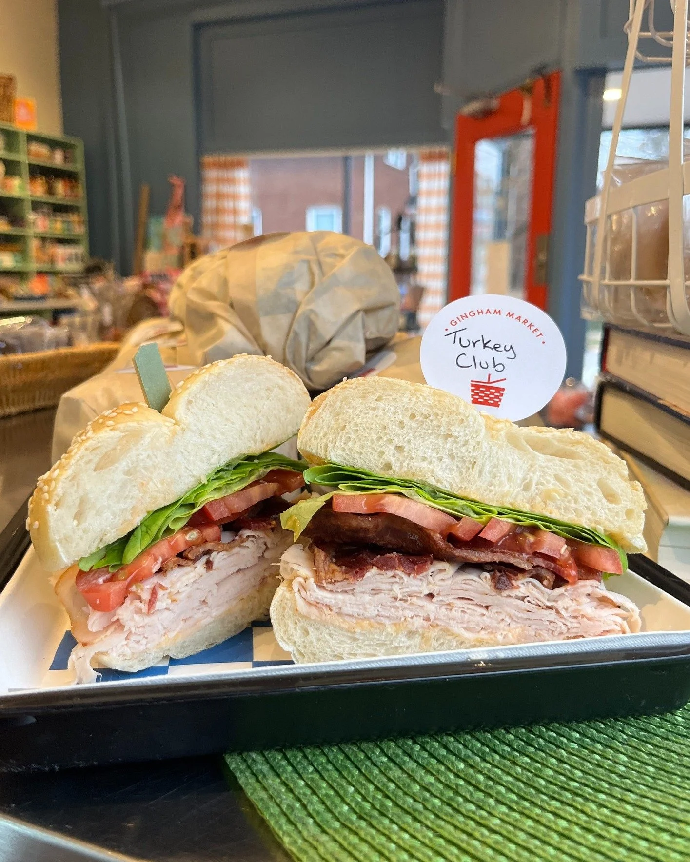 Today's Wednesday lineup is stacked, just like this Turkey Club! We also have Loaded Potato Soup warm in the crock, and the team is here from 10am to 4pm. See you in the MARKET! 💙🧺 #ginghammarket
