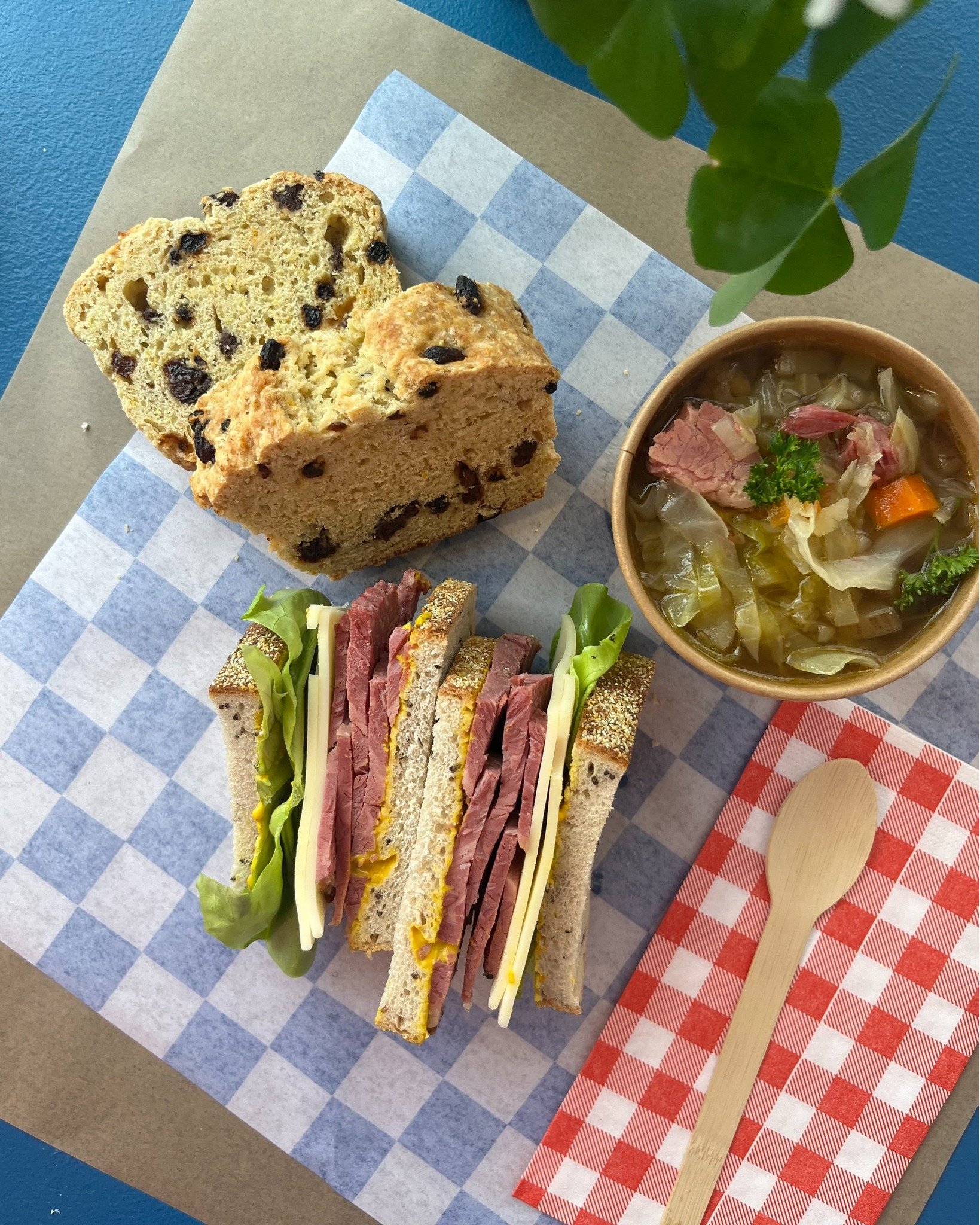 Serving a little extra luck at the MARKET today! 🍀 We&rsquo;ve added an extra sandwich to our 3/17 GRAB &amp; GO &mdash; Corned Beef (limited quantities!). Plus Irish Soda Bread, Corned Beef &amp; Cabbage Soup, and Guinness Chocolate Cake. 💙🧺 Come