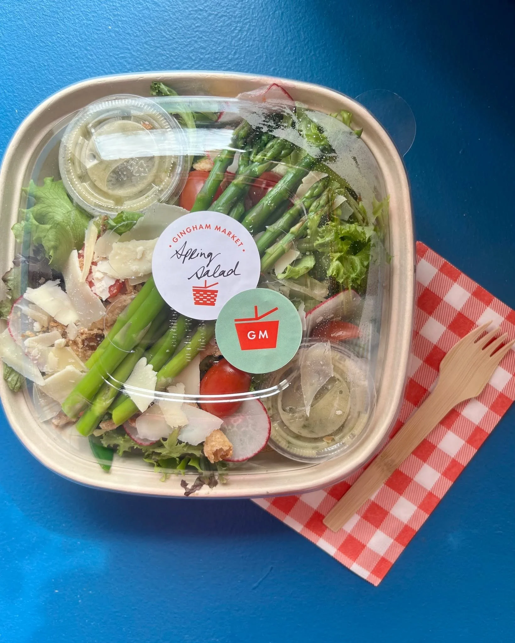 Spring in a bowl. Crisp, fresh, and full of flavor&mdash;our Spring Salad is available all week long, and it&rsquo;s a good one. Swipe for the Wed. 4/8 GRAB &amp; GO available 10am to 4pm or sold out. 💙🥗 #ginghammarket