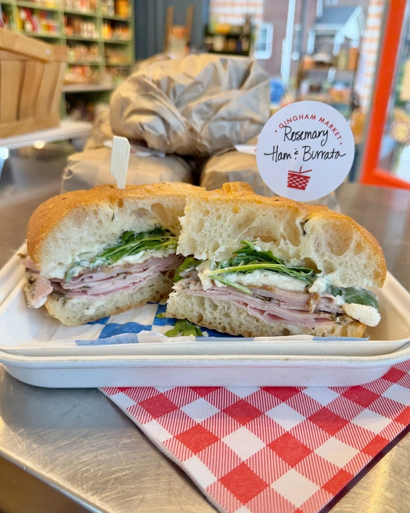 Have you tried our Rosemary Ham &amp; Burrata Sandwich, layered with Pear-Fig Mostarda, Garlic Aioli + Arugula on Focaccia? A little savory, a little sweet, and a whole lot of goodness! Our Wednesday 10/28 GRAB &amp; GO is available until 4 PM or sol
