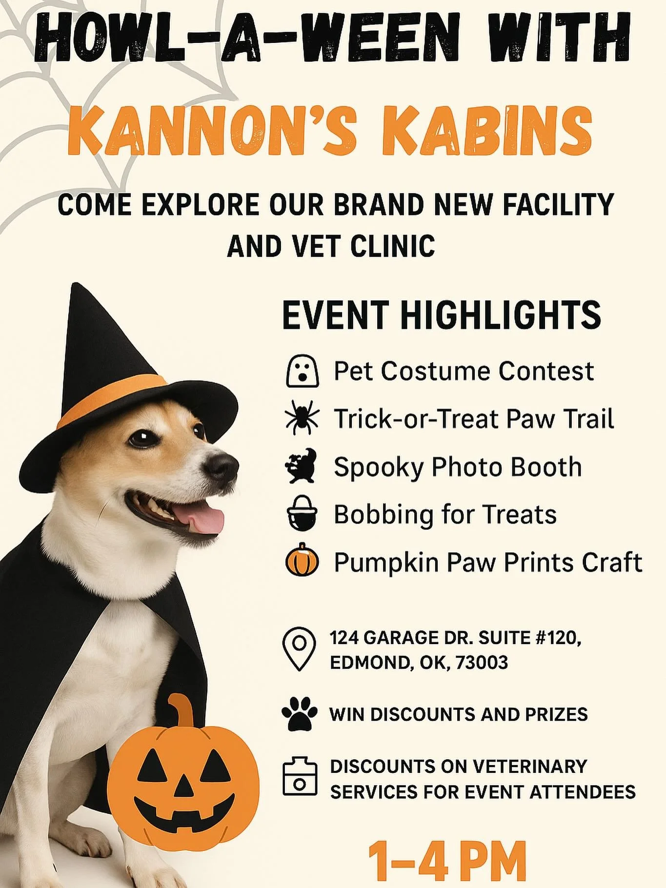 ππΎ HOWL-A-WEEN at Kannon’s Kabins! π»β¨
Join us for a spooky afternoon full of fun for pets & their people! πΆπ±
π» Pet Costume Contest
π¬ Trick-or-Treat Paw Trail
πΈ Spooky Photo Booth
π Pumpkin Paw Prints Craft
𦴠Bobbing for Treats