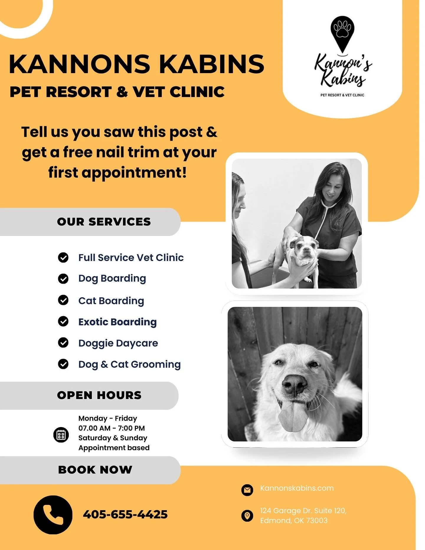 Hi friends! We’d love a little extra support from our community. 🐾 Kannon’s Kabins is your local, all-in-one pet resort — offering veterinary care, boarding, daycare, and now grooming! ✂️ From the moment your pet walks through our