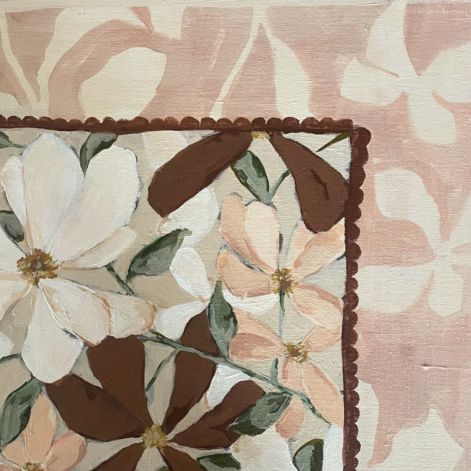 a little snippet of something I&rsquo;m playing with while waiting for babe to arrive ✿ ✿

#emergingartist #geelongartist #bohoart #vintage #handpainted #artforthehome #interiorart #artprocess