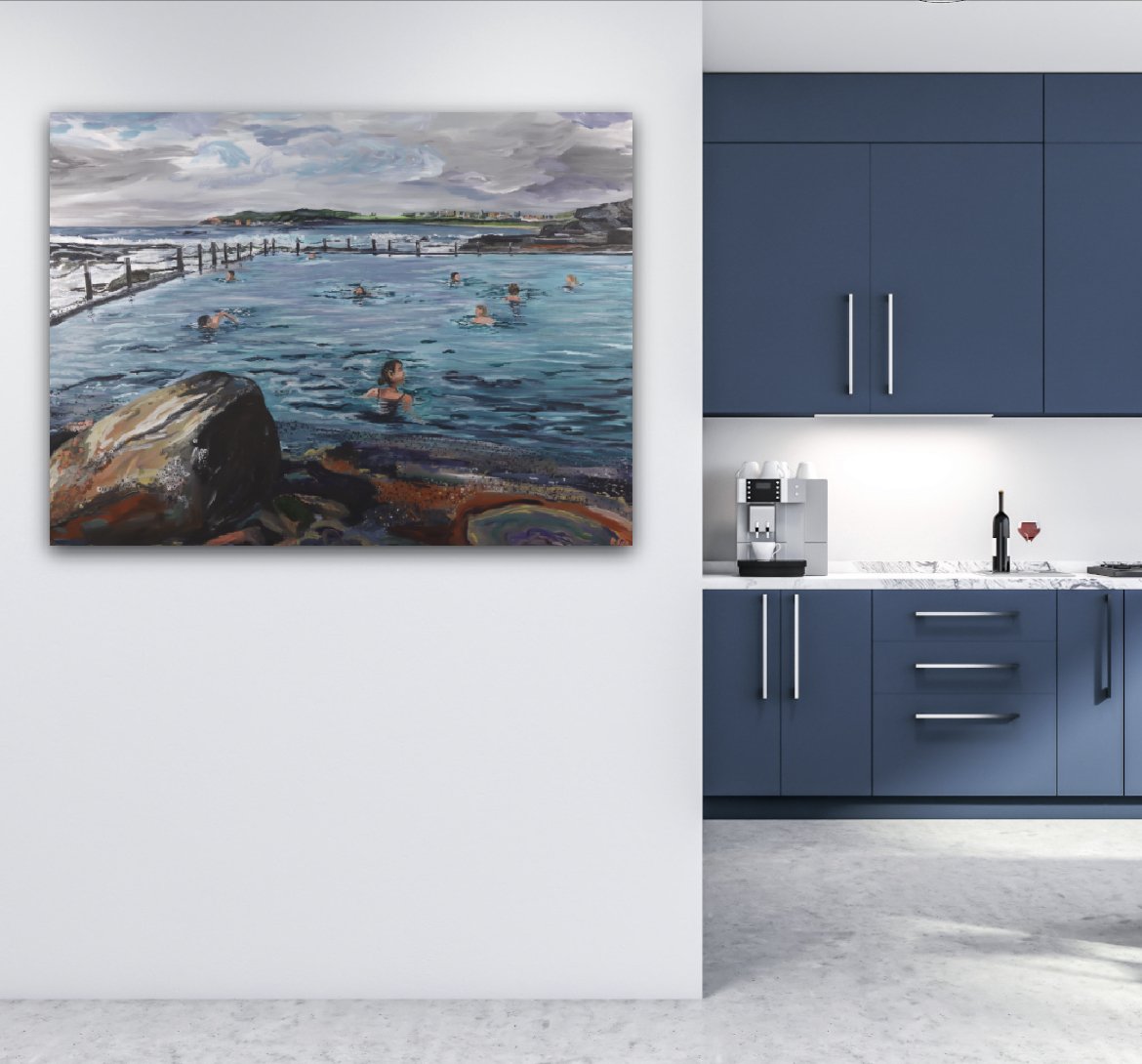 Original Artwork by Rachel Rae - Mahon Pool Swimmers - Thalassotherapy
