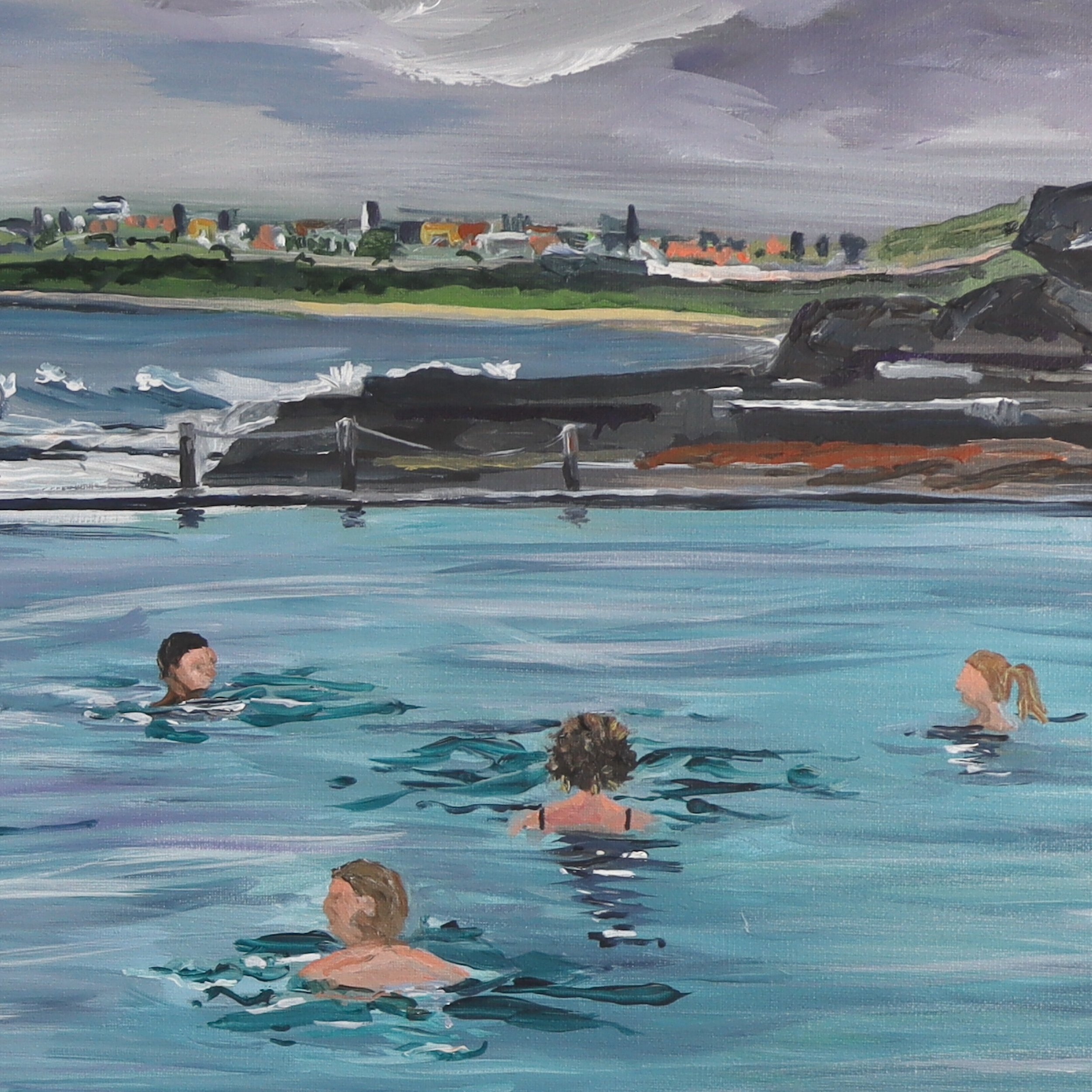 Original Artwork by Rachel Rae - Mahon Pool Swimmers - Thalassotherapy