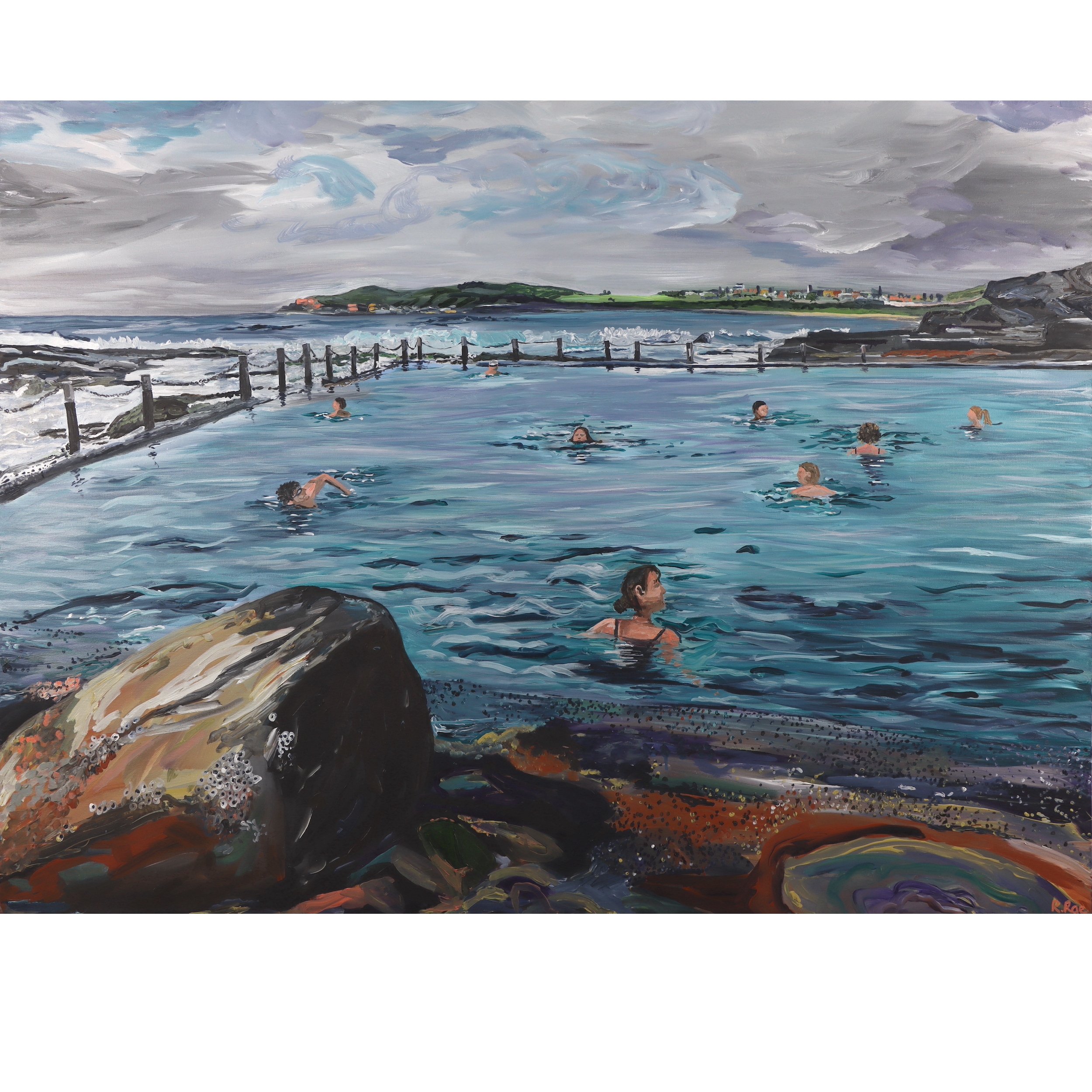 Original Artwork by Rachel Rae - Mahon Pool Swimmers - Thalassotherapy