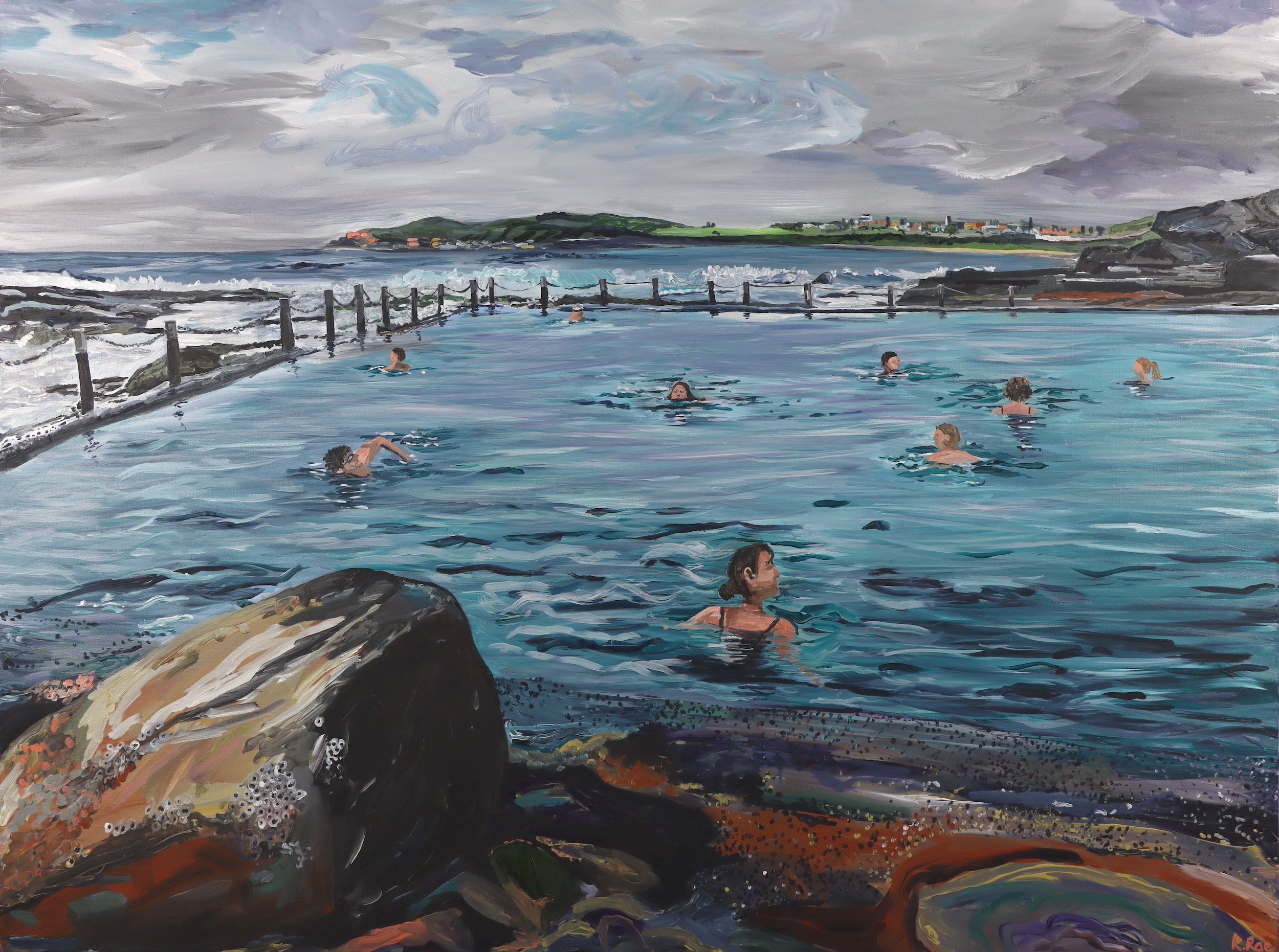 Original Artwork by Rachel Rae - Mahon Pool Swimmers - Thalassotherapy