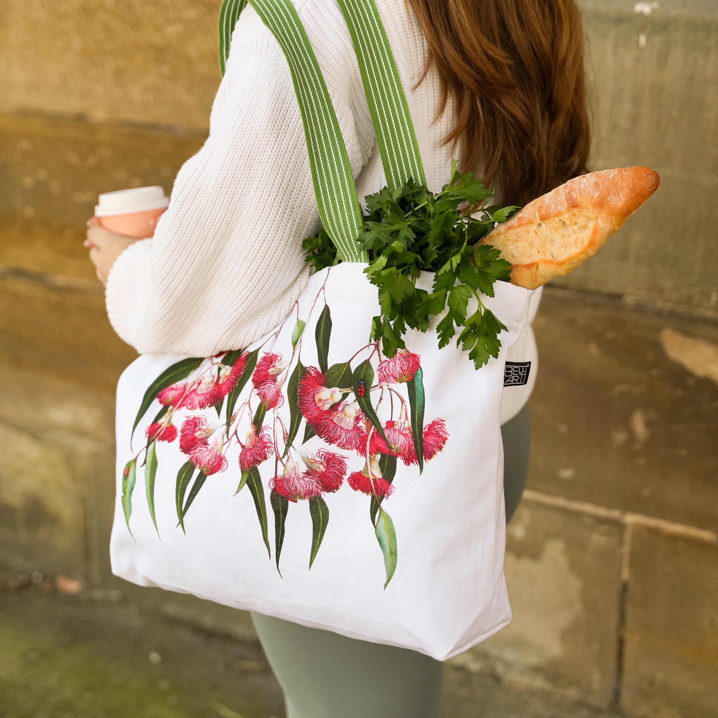 bell art, tote bag, farmers market
