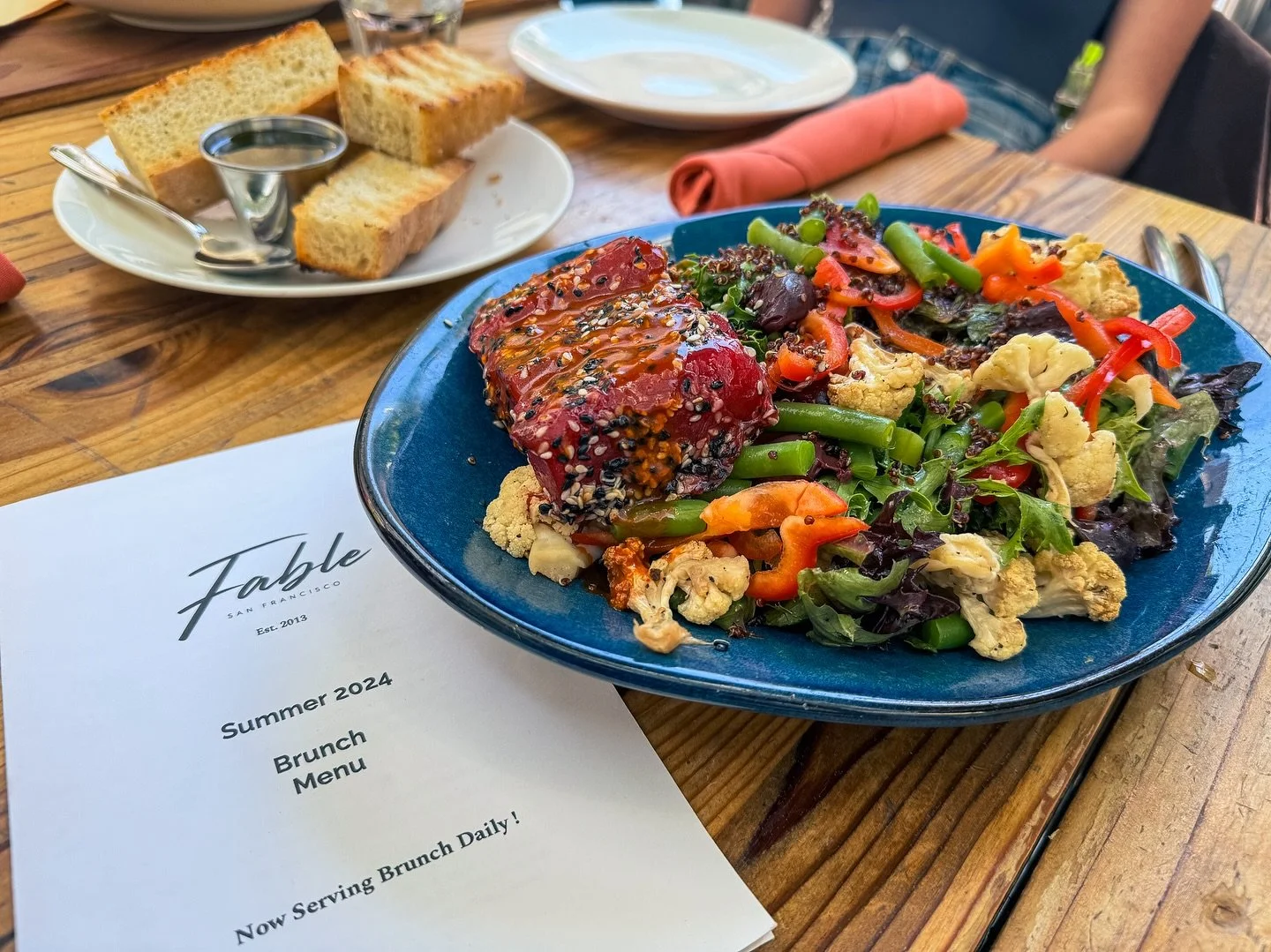Our team just had the most delicious lunch over at Fable today. We started off with a Niçoise salad and subbed for the Impact Food “Ahi” Tuna at no extra charge! Next we had a delicious Baja Impact taco with an avocado mousse, and