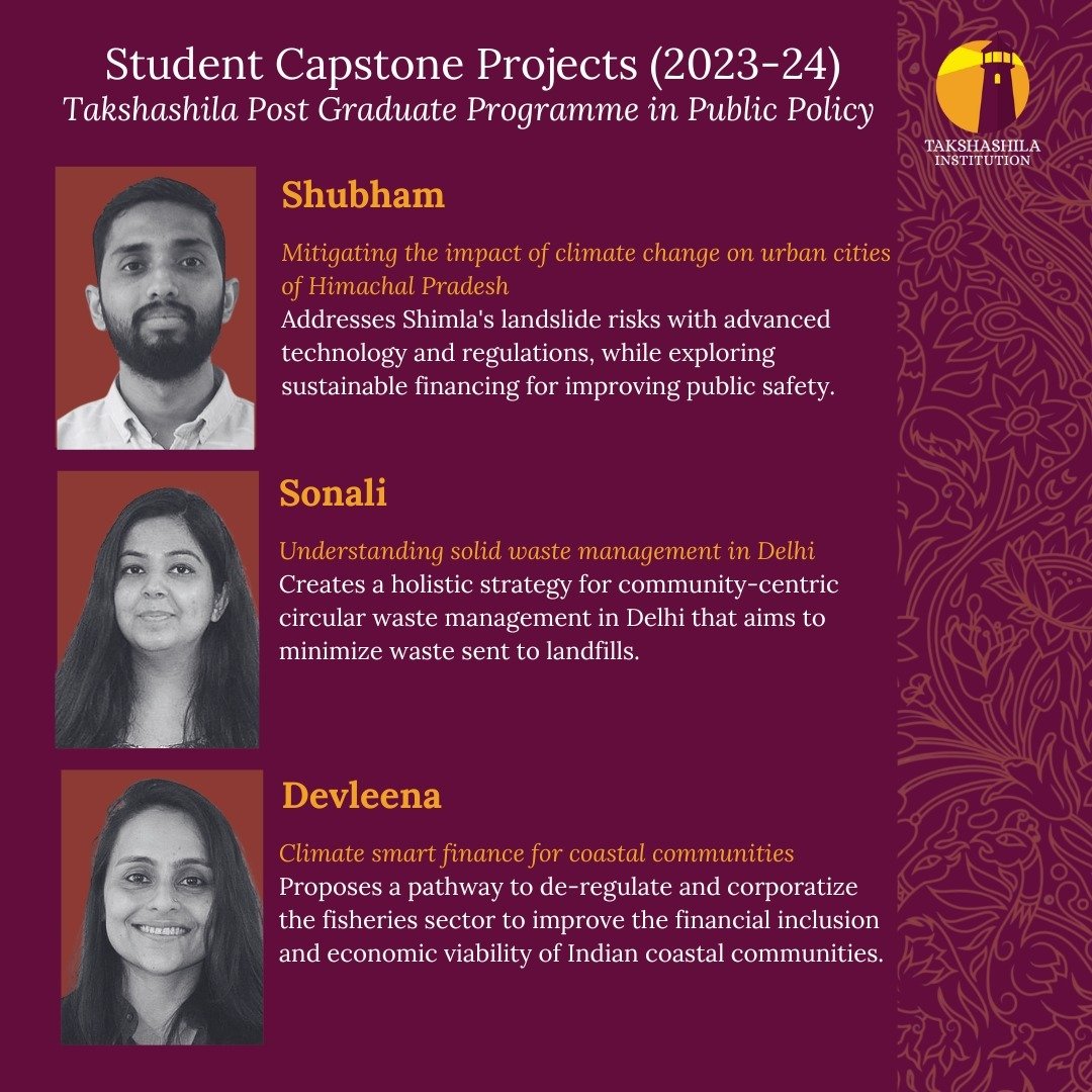 The seventh cycle of Takshashila's Post Graduate Programme in Public Policy (PGP) has concluded with our student capstone presentations! Our 2023-24 PGP cohort focused their research on a number of pressing policy issues facing India today and identi