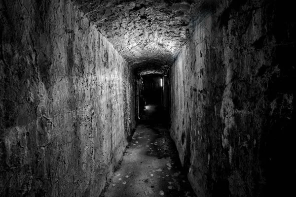 The corridor to the dungeons at Watermouth Castle