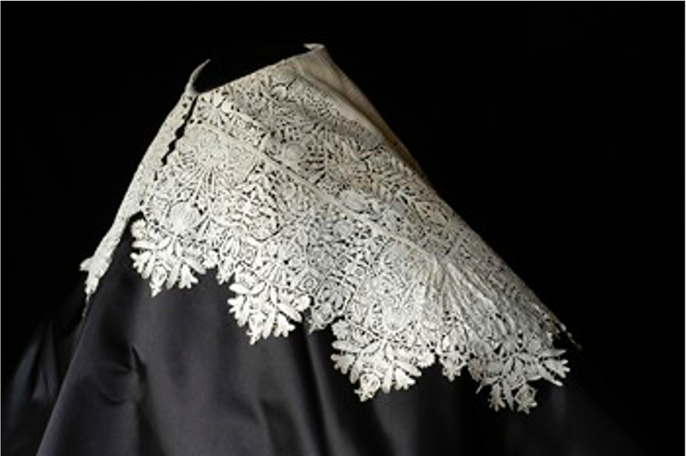  Textile technologies are one of the project’s four focus areas. This early seventeenth-century man’s cloak band, made out of linen cutwork and geometric lace, is held by our partner, The Bowes Museum, as part of the Blackborne Collection. 