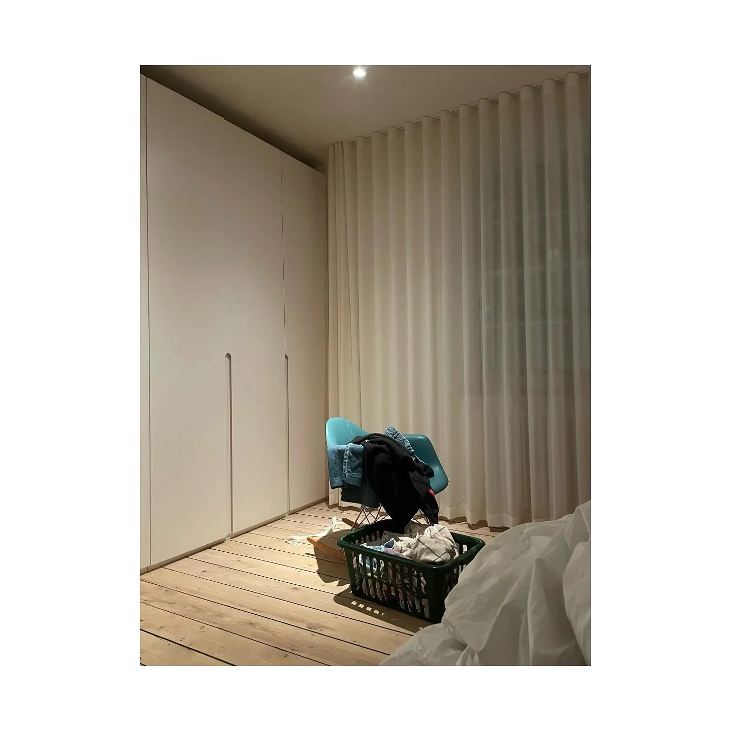 Still Life with Laundry. It&rsquo;s fun to elevate the everyday/ everyevening&hellip; #dontmoveimprove #architectureandinteriors #bedroominterior