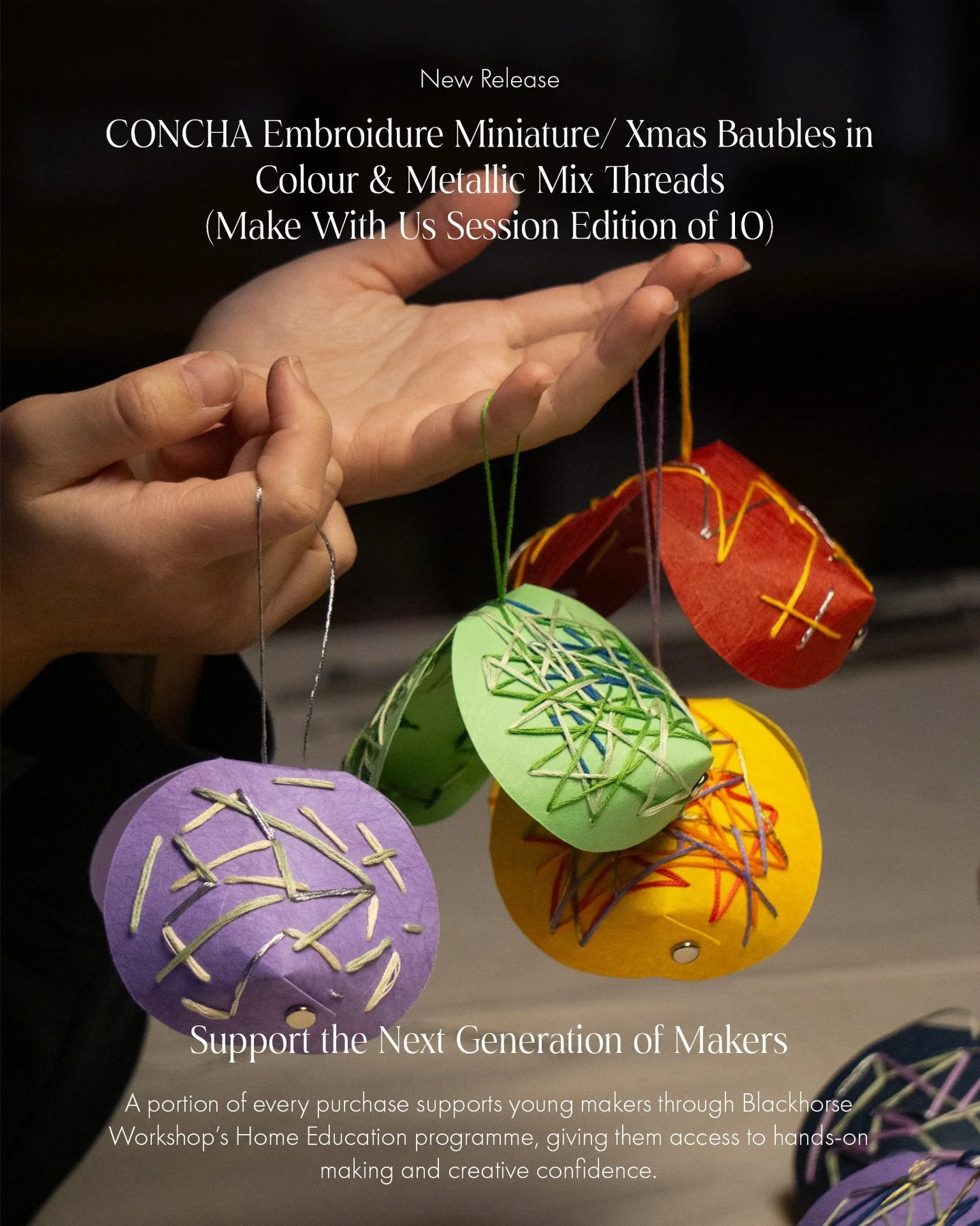 Our limited edition of 10 CONCHA Embroidure Miniatures / Xmas Baubles is here! 🎄✨

Co-created with our November Make With Us session guests, each piece blends colour, metallic threads, and movement into a tiny sculptural keepsake inspired by footbal