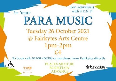 We're so excited to be hosting a music session at the Fairkytes Art centre on the 26th of October for individuals with S.E.N.D under 17 years old. 👏 We'll be writing music, performing songs and loads more. To book just call 01708456308. Please remem