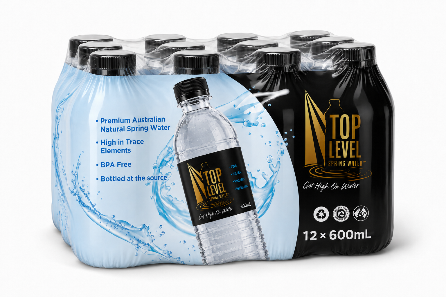 Top Level Premium Spring Water Packs of 600ml  x 12 Pet Bottles.