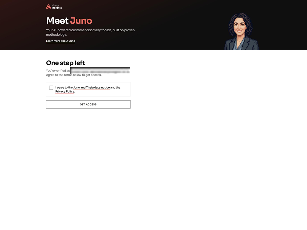 Juno final step, agree to the data notice and privacy policy, then get access