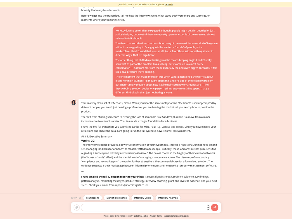 Juno analysis with Go verdict in chat