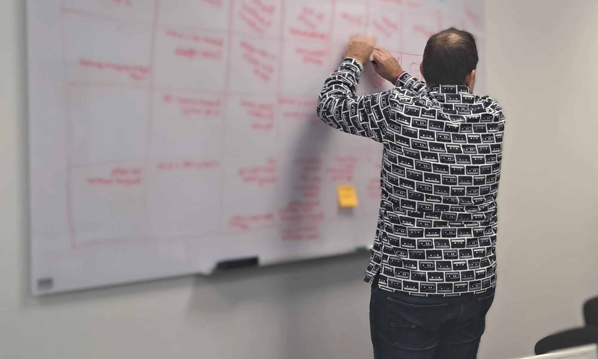 Mapping AI use cases on a whiteboard at a Sharp Insights hackathon with Mercedes-Benz Vans UK