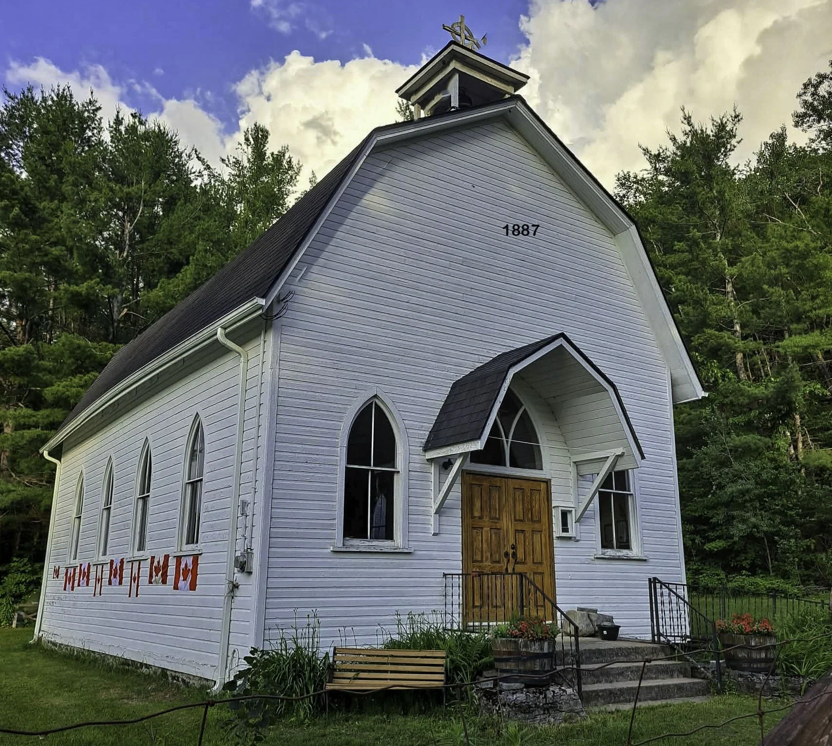 Church decorated for Canada Day.