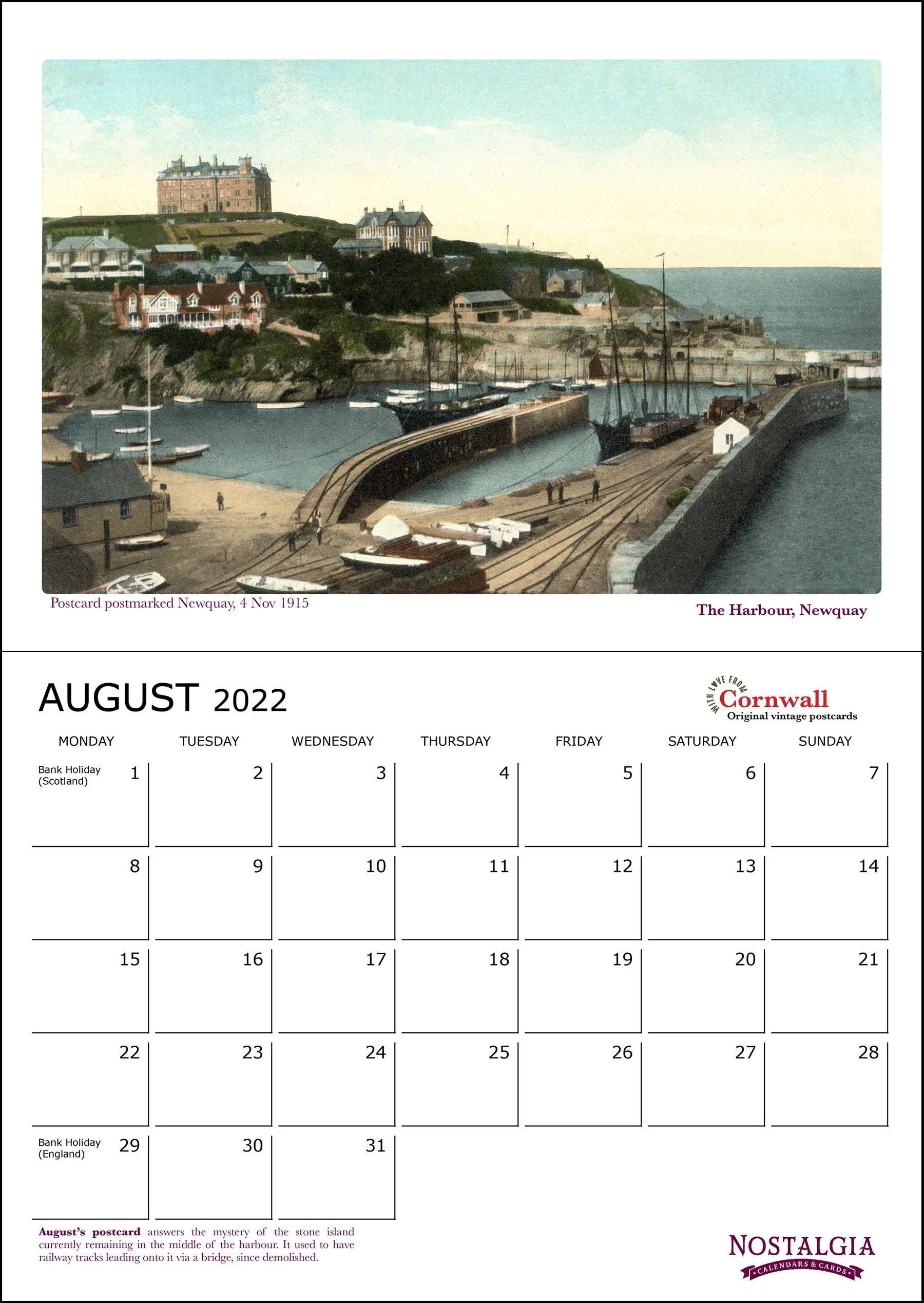 Cornwall 2022 Calendar St Ives Newquay Penzance Polperro Truro Padstow Nostalgic