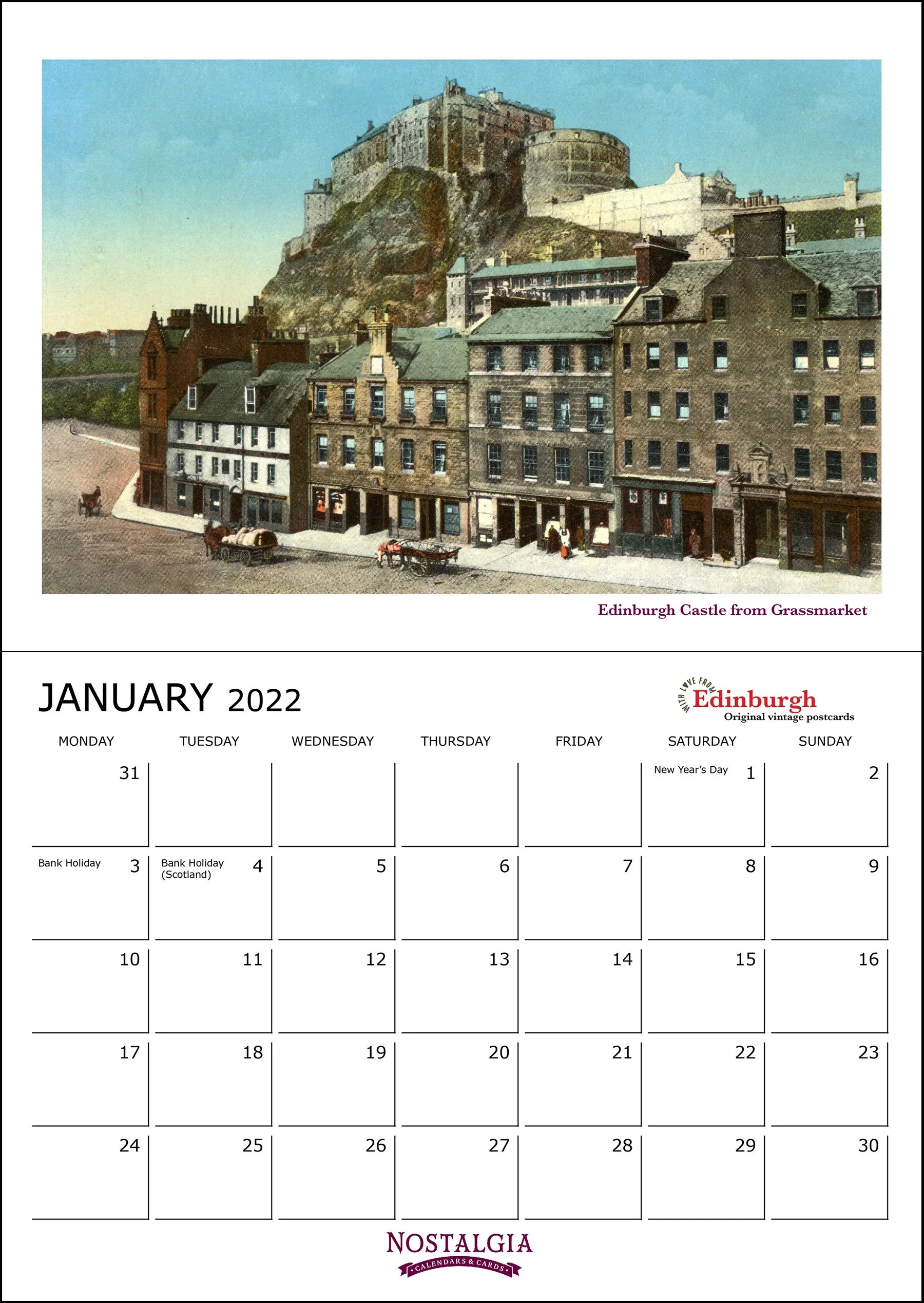 Edinburgh 2022 Calendar Princes Street Edinburgh Castle Holyrood