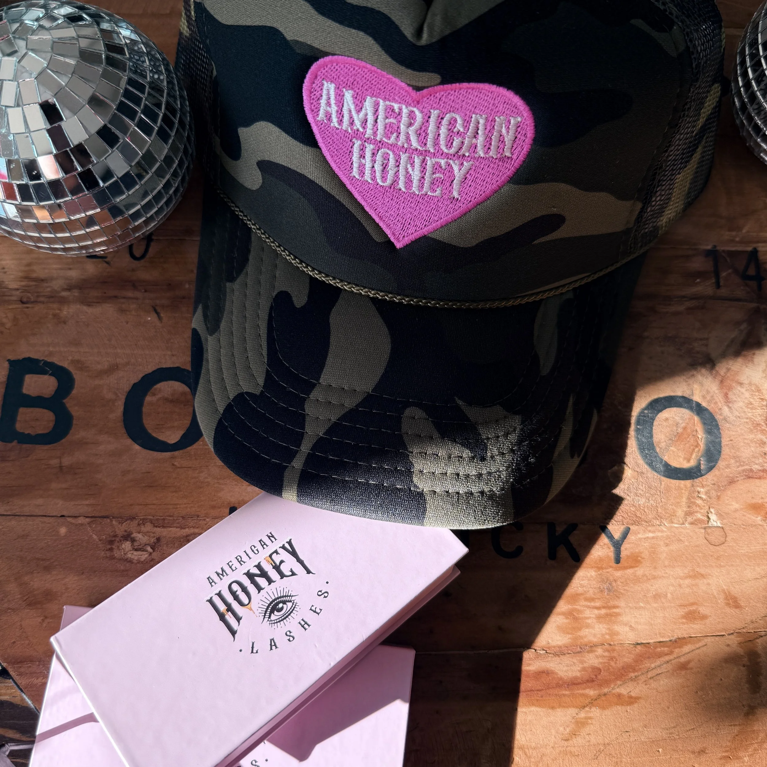 Camo hat with pink or red heart