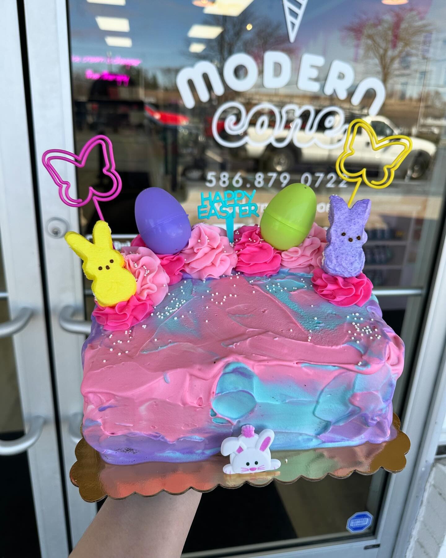 Easter ice cream cake will be stocked in our freezer all next week! No need to custom order unless you&rsquo;re looking for something specific. We will be closed Easter Day! 🎂🐣🐇
📍@moderncone