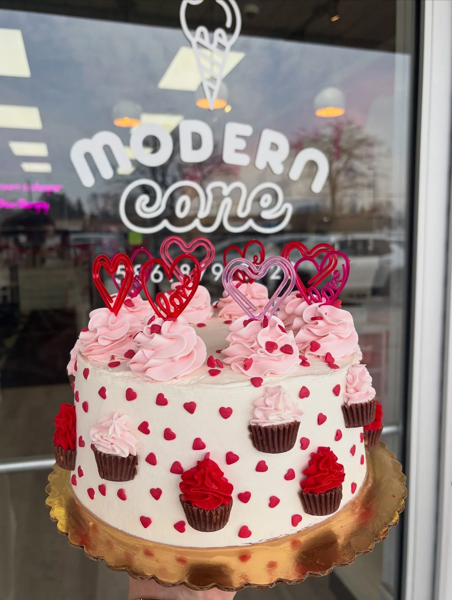 vday 💕ice cream cakes are stocked in our pre made freezer all week! Come grab one any time. We are not taking any more custom orders until the 17th! 🍦🎂 
📍@moderncone