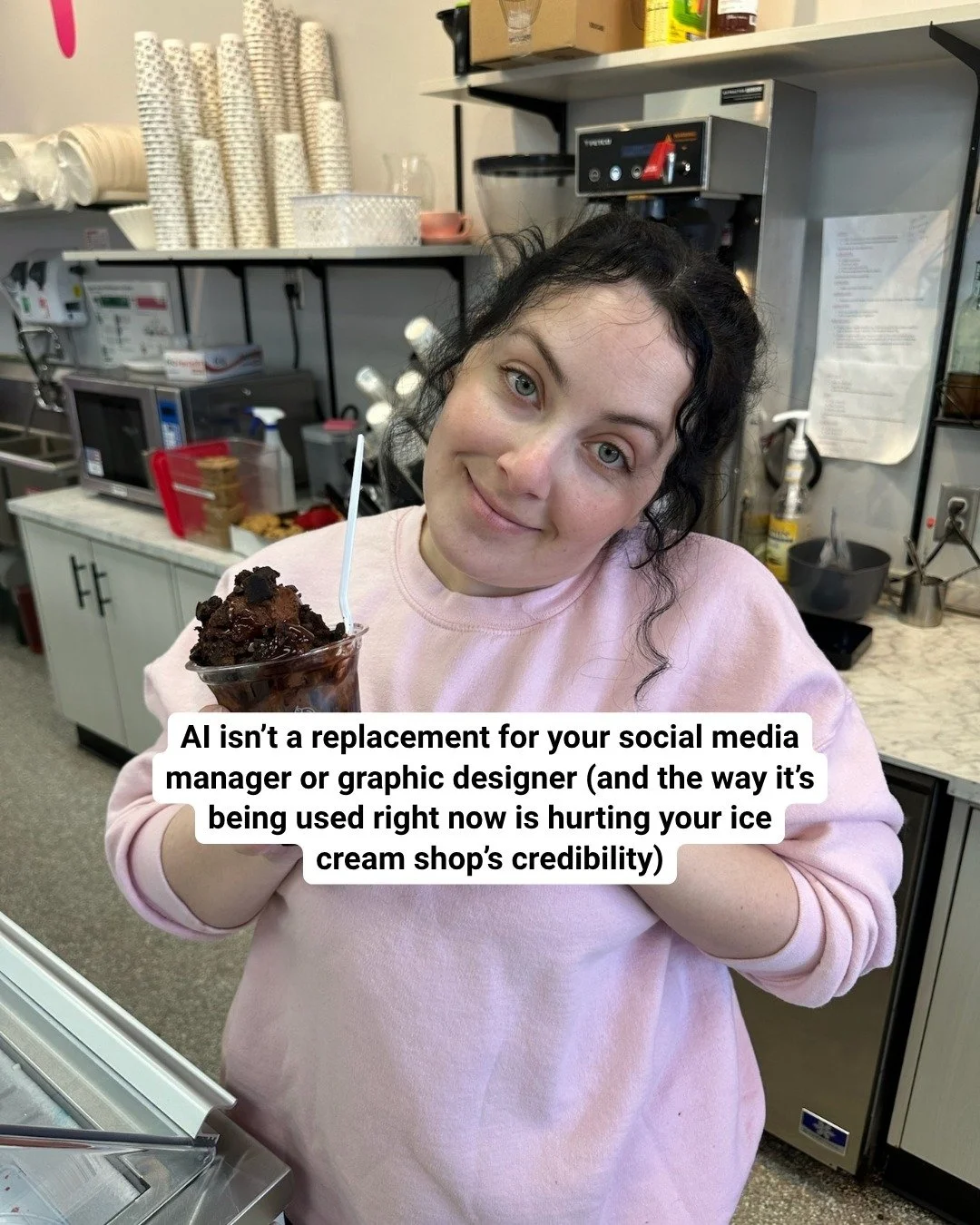 I replaced exactly 0% of my team with AI&hellip;because those AI graphics aren&rsquo;t helping your ice cream shop the way you think they are.

The AI flyers, fake food, and overly polished posts&hellip; all feel non-human.

When something feels off,