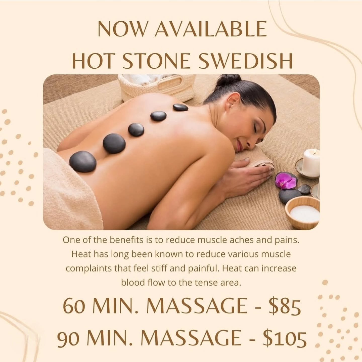 Excited to announce a new service! ๐‍โ๏ธโจ
Hot Stone Swedish Massage is now available! ๐ฟ
Relax and rejuvenate with the perfect blend of soothing warmth and gentle pressure. ๐
#!#HotStoneMassage #SwedishMassage #CedarCityUT ๐ชจ๐