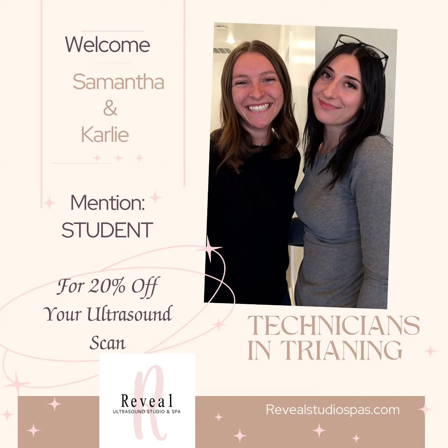 🎉 Exciting News! 🎉

Please join us in welcoming Samantha and Karlie to our team! 🌟 They are our amazing new ultrasound technicians in training from Chartway College. 🎓 We're thrilled to have their enthusiasm on board! 🤗

✨ Special Offer: Mention