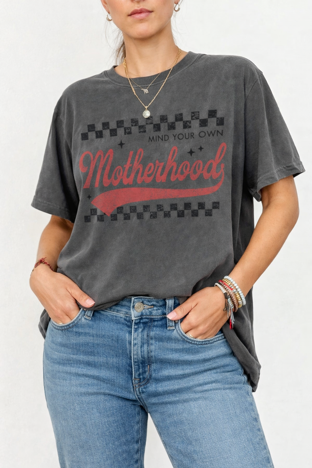 Mind Your Own Motherhood Oversized Graphic Tee (Charcoal)
