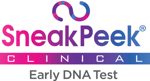Logo for Sneek Peek Clinical with a stylized eye and text in pink, purple, and blue.