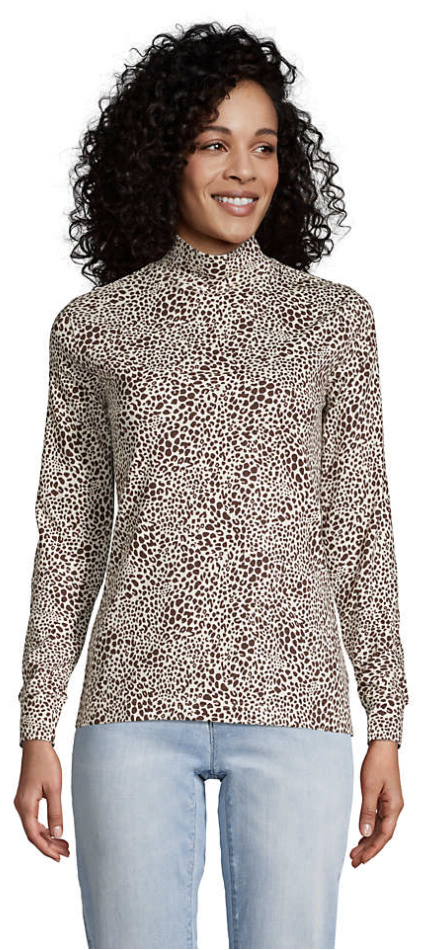 Women's Relaxed Cotton Long Sleeve Mock Turtleneck Print