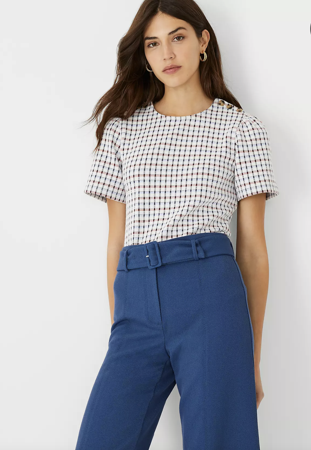 Plaid Shoulder Button Top (Copy)