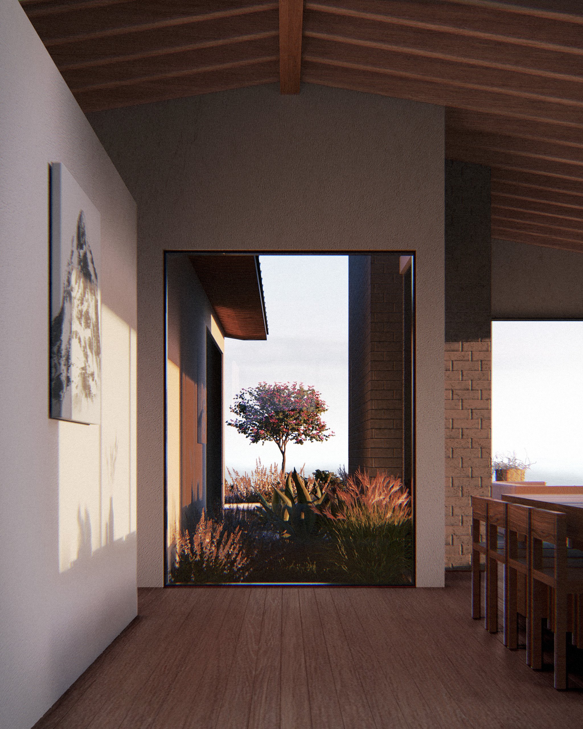 Interior entry hall of the Palisades Residence, a modern take on the ranch style by architect Rob Michel