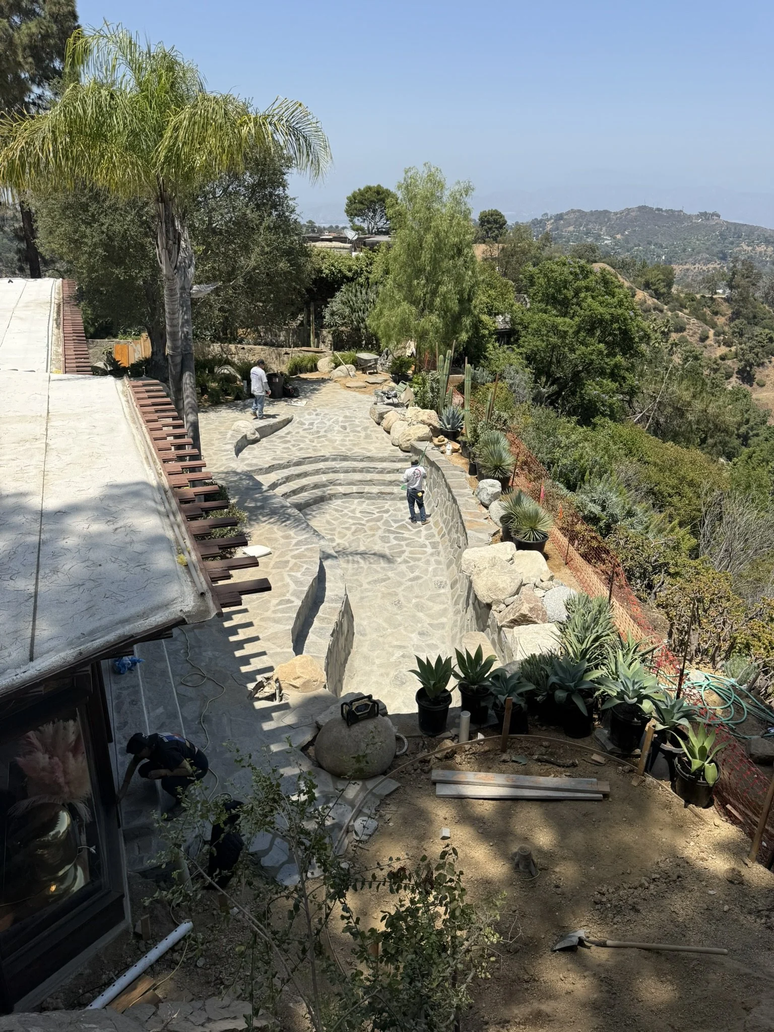 Construction progress of the pool at the De Jonghe Residence in Laurel Canyon, Los Angeles, an original residence by Lloyd Wright Jr., restored by Michel Architects