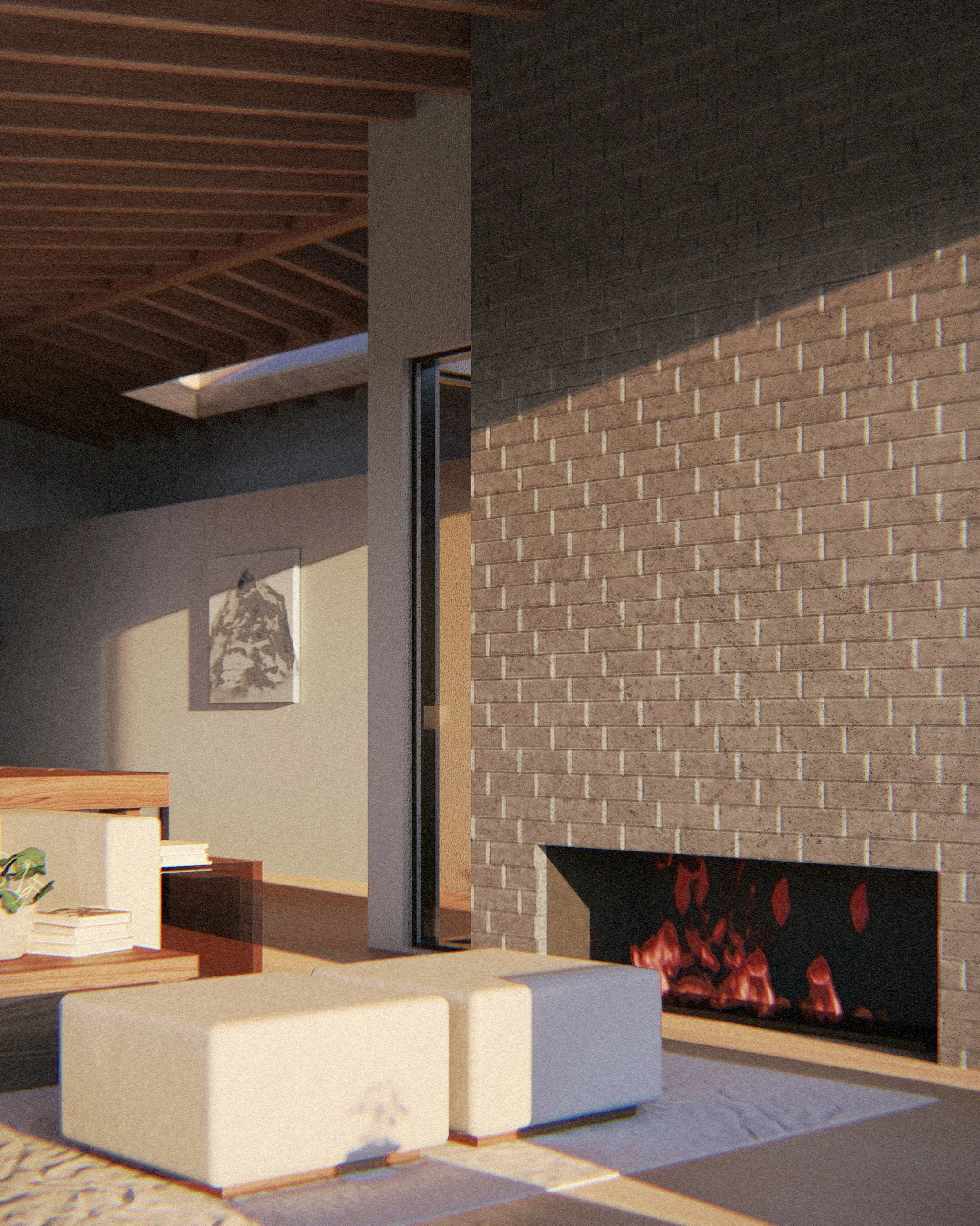Interior fireplace of the Palisades Residence, designed by Los Angeles architect Rob Michel
