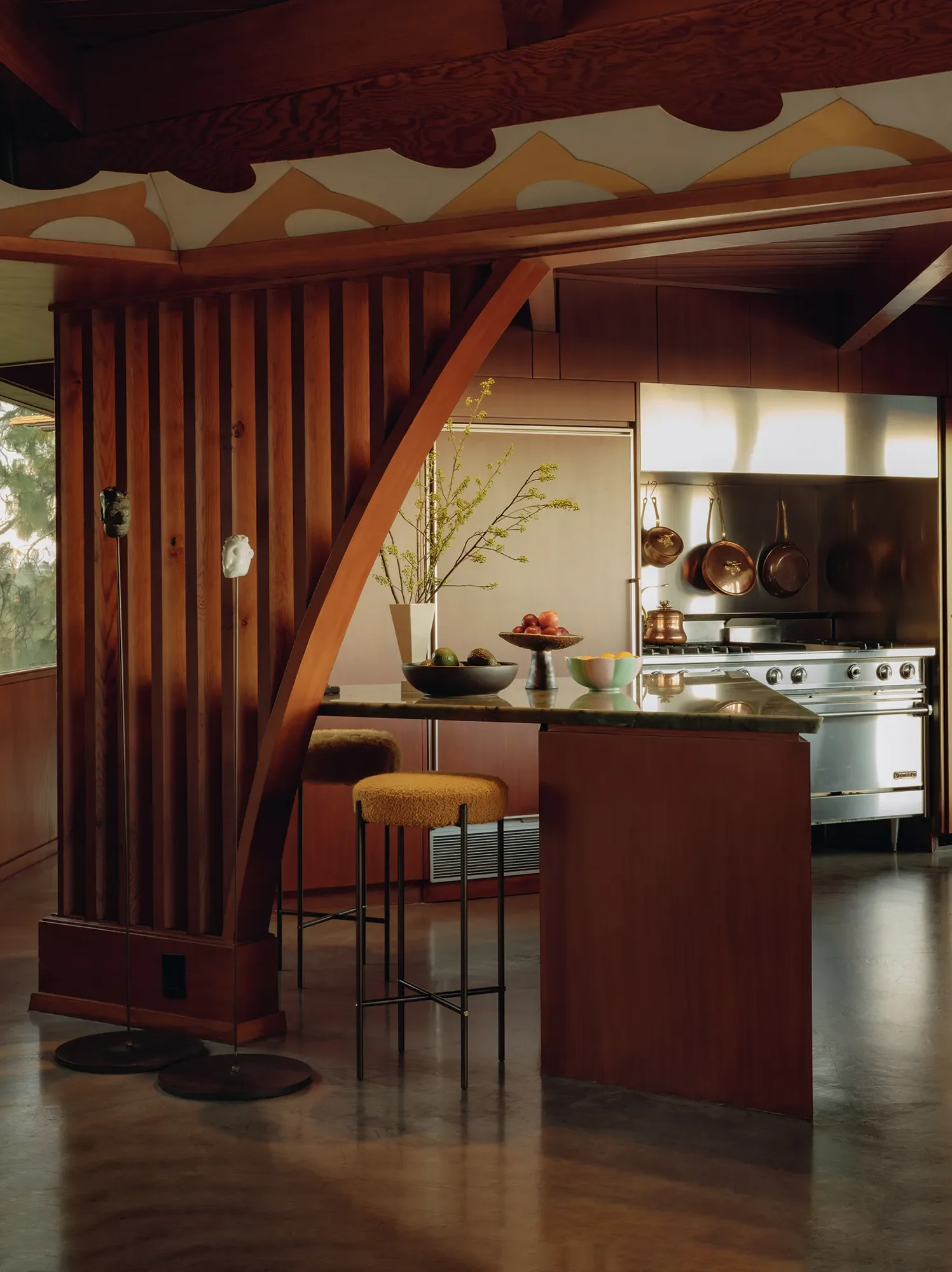 Kitchen interior of the restored De Jonghe Residence, a Lloyd Wright Jr. historic home in Laurel Canyon, Los Angeles, restoration by Los Angeles based studio Michel Architects