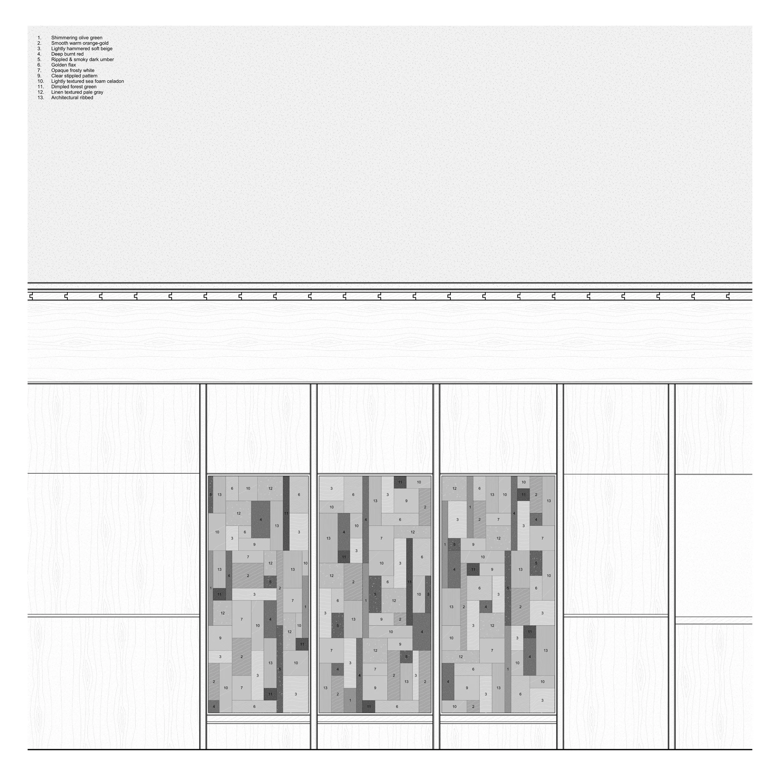 Drawing of the stained glass piece at the De Jonghe Residence in Laurel Canyon, Los Angeles, designed by Michel Architects