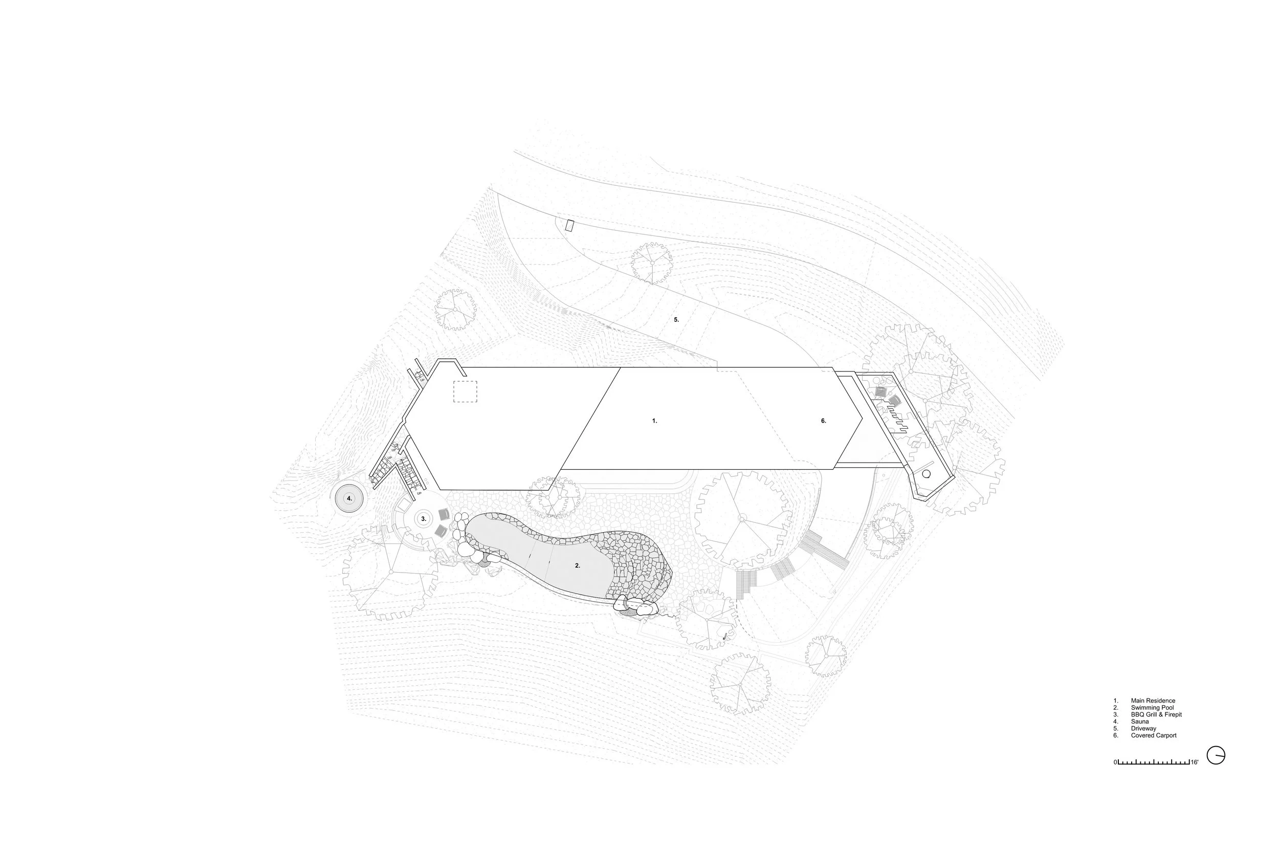 Site plan of the De Jonghe Residence in Laurel Canyon, Los Angeles; historic residential restoration by Michel Architects