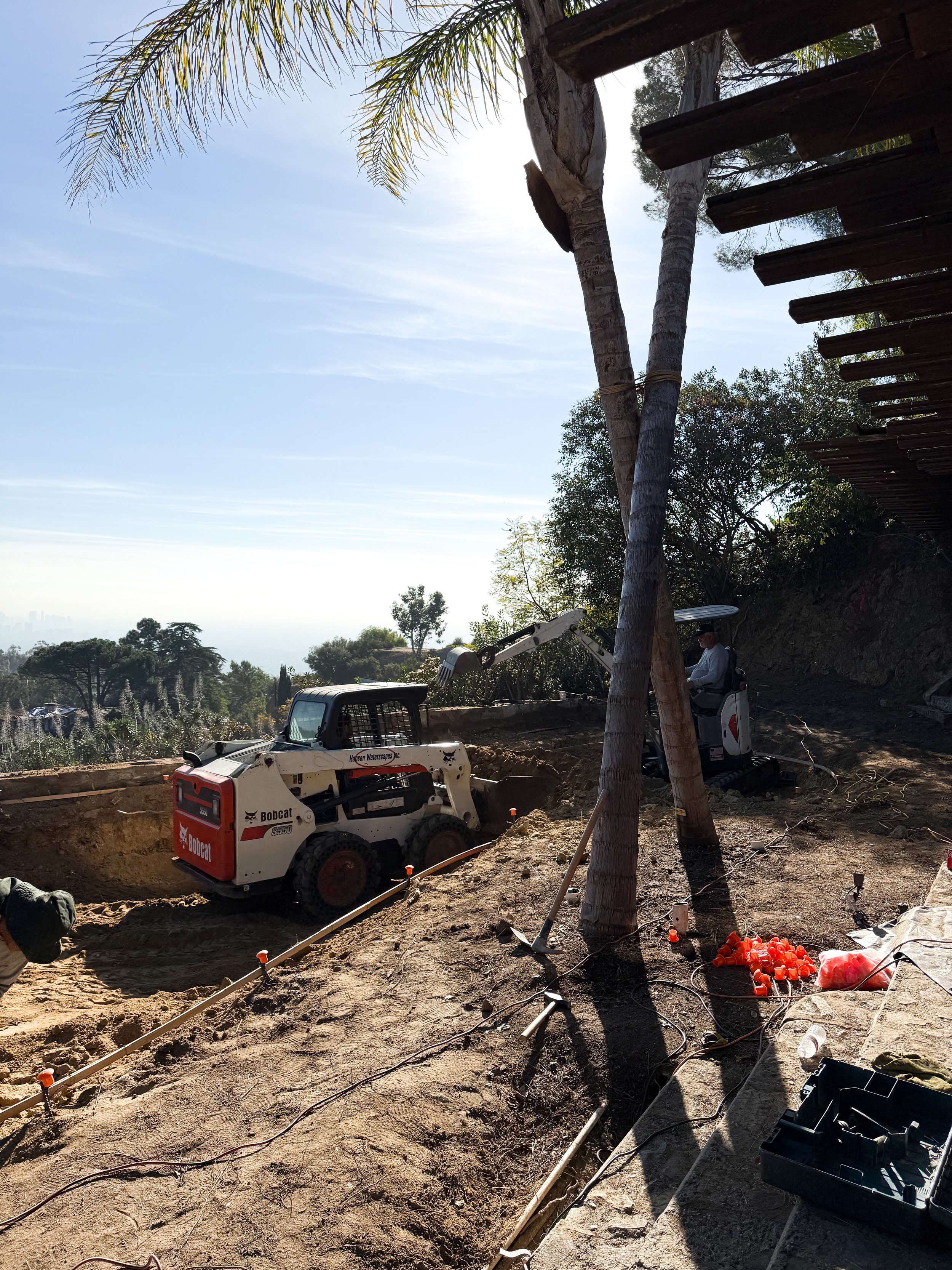 Excavation of the pool at the rear yard of the De Jonghe Residence, designed by Los Angeles architecture studio Michel Architects