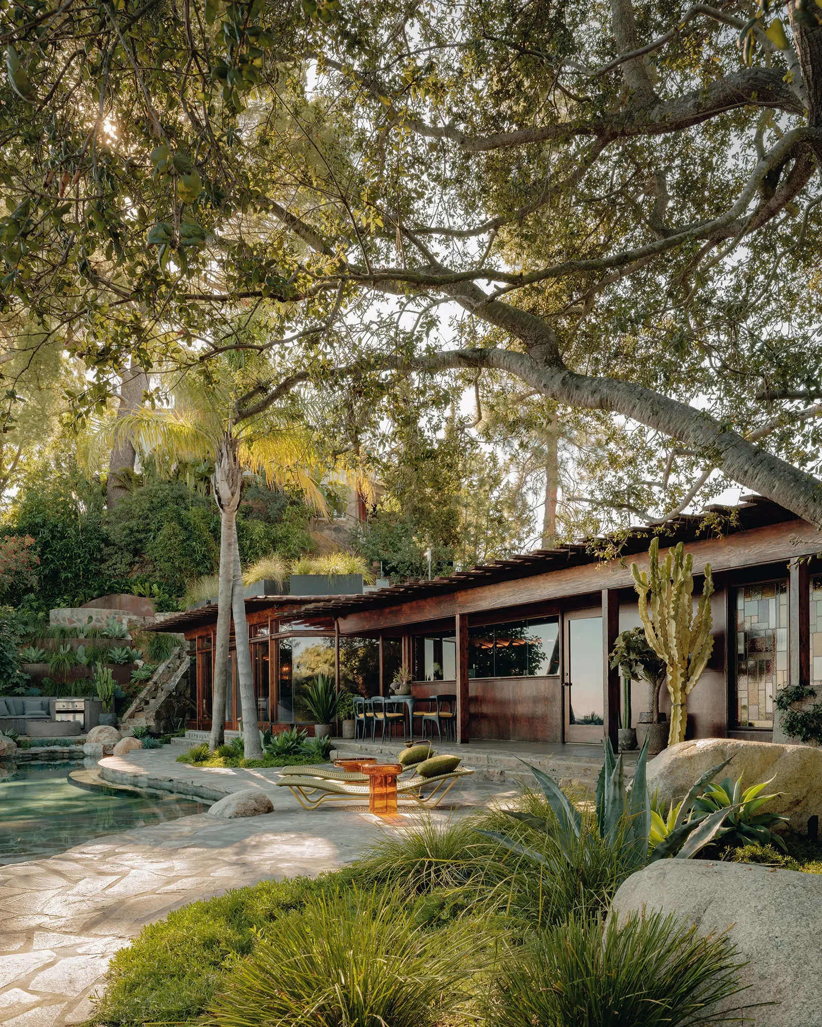 Stone and concrete entry path, De Jonghe Residence — landscape by Michel Architects