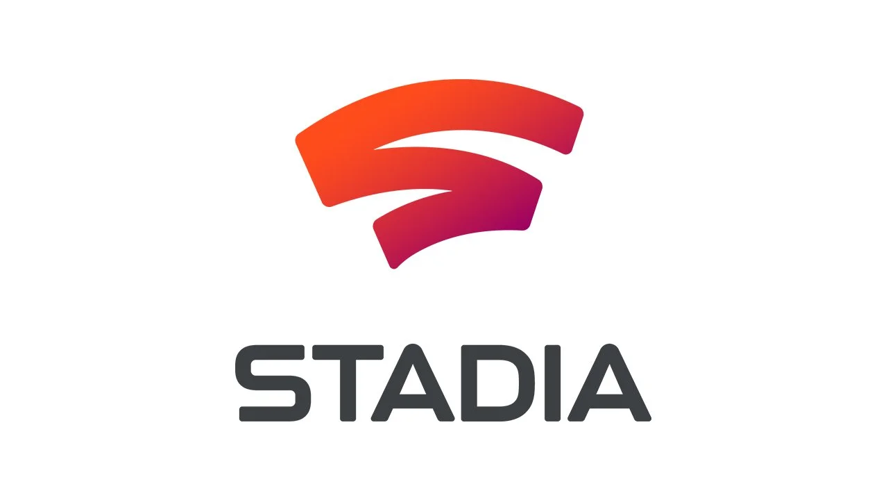 Google Stadia logo with stylized 'S' icon in orange and pink gradient above the word 'Stadia' in black text.