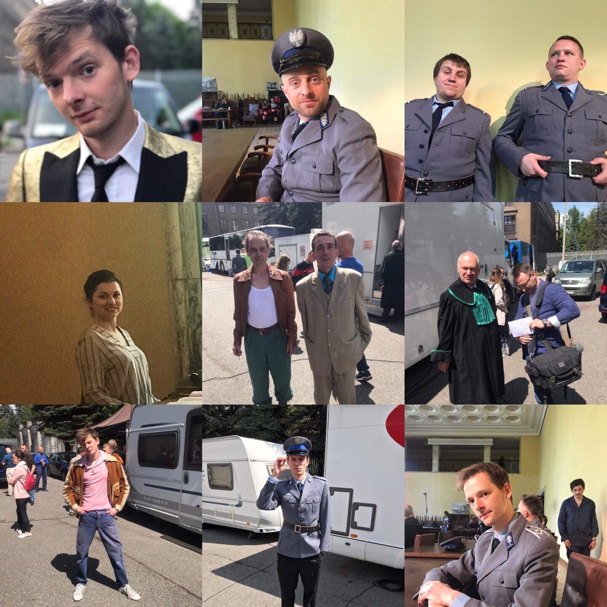 Collage of nine images featuring individuals in formal, casual, and police uniforms, in various indoor and outdoor settings.