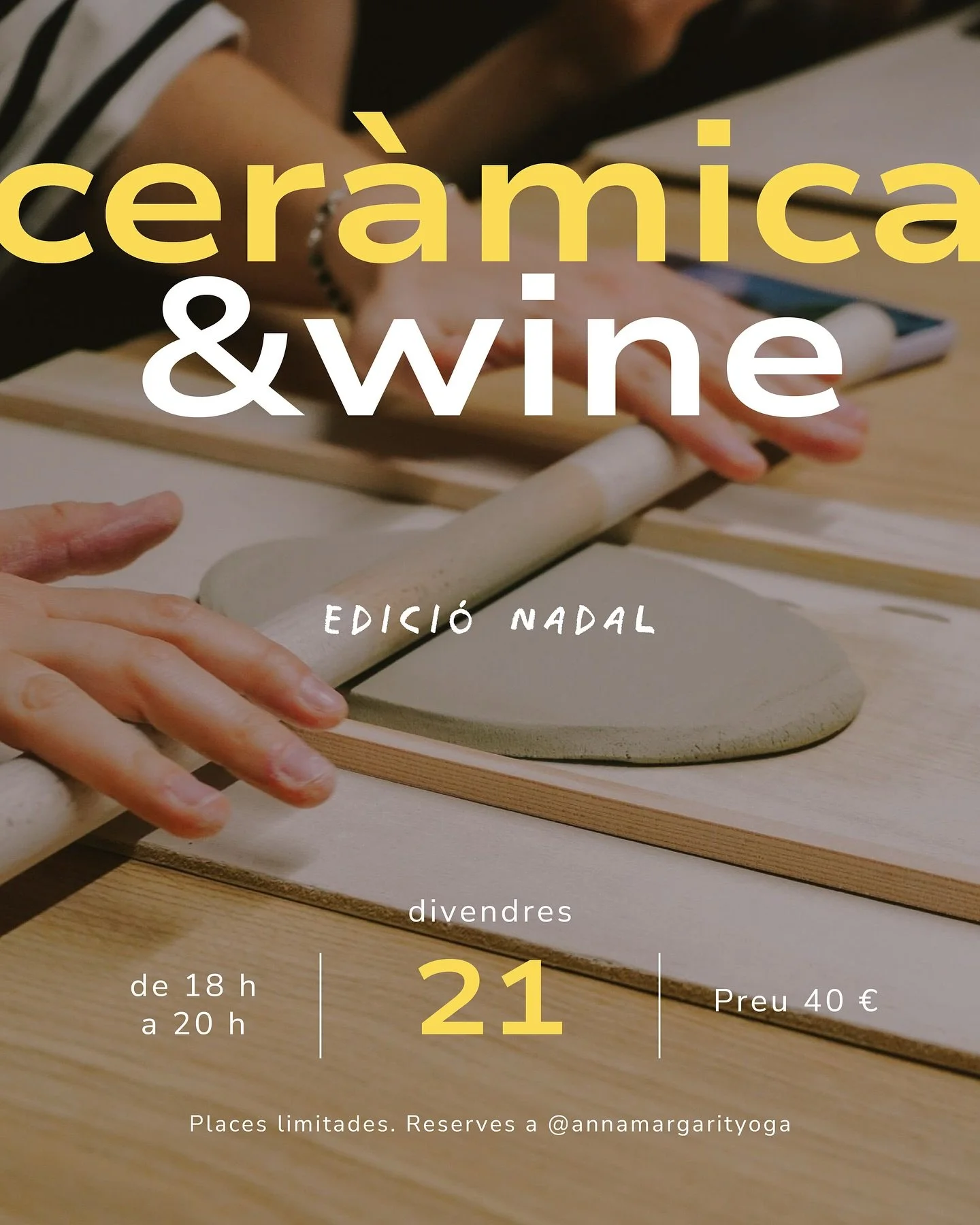 ✨ Molt contentes d&rsquo;anunciar el nou taller de Cer&agrave;mica &amp; Wine &ndash; edici&oacute; Nadal amb @annamargarityoga 🧱🍷🎄🙌🏽

📅 Divendres 21 de novembre
🕕 De 18 a 20 h
📍 La Xemeneia Coworking
💸 40 &euro;
💌 Reserves a @annamargarity